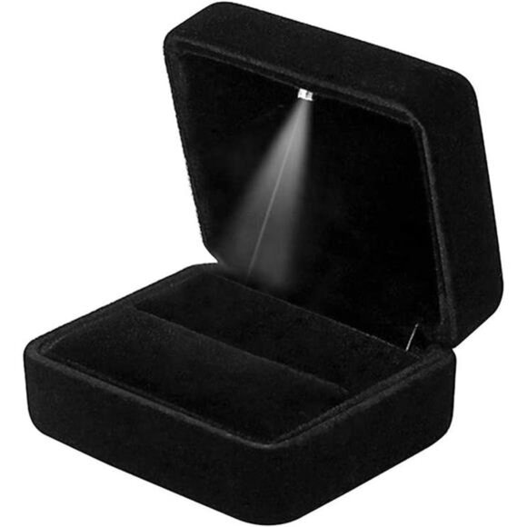 Velvet Ring Box with LED Light Jewelry Display Gift Box for Proposal,Engagement - Picture 7 of 7